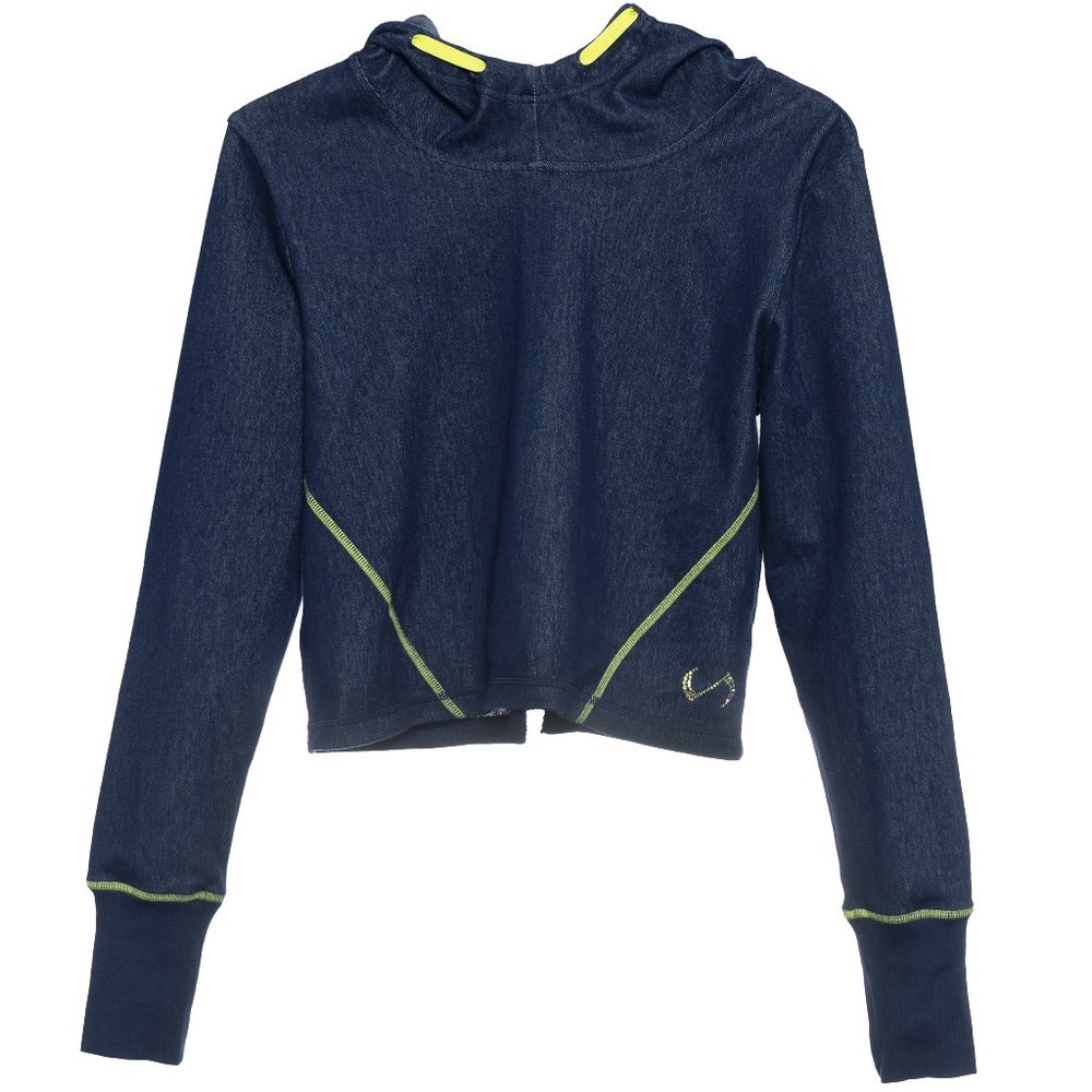 Infinity TLF Apparel Blue Neon Yellow Knit Denim Hoodie Mesh Cutout Size Large